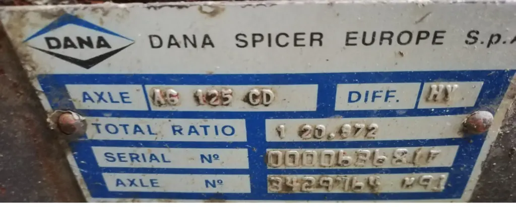 Dana Spicer identification plate